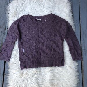 Loft Mohair Wool Eyelet Lightweight 3/4 Sleeves Knit Lavender Purple Sweater S